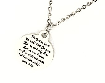 Christian Jewelry, John 3 16 Necklace, For God So Loved The World Necklace, Bible Verse Jewelry, Christian Gift, Christian Scripture Jewelry