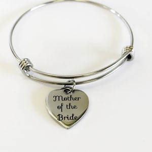 Mother Of The Bride Stacking Expanding Bangle Charm Bracelet, Wedding Jewelry Gift For Her, Wedding Party Gift, Wedding Gift For Mom