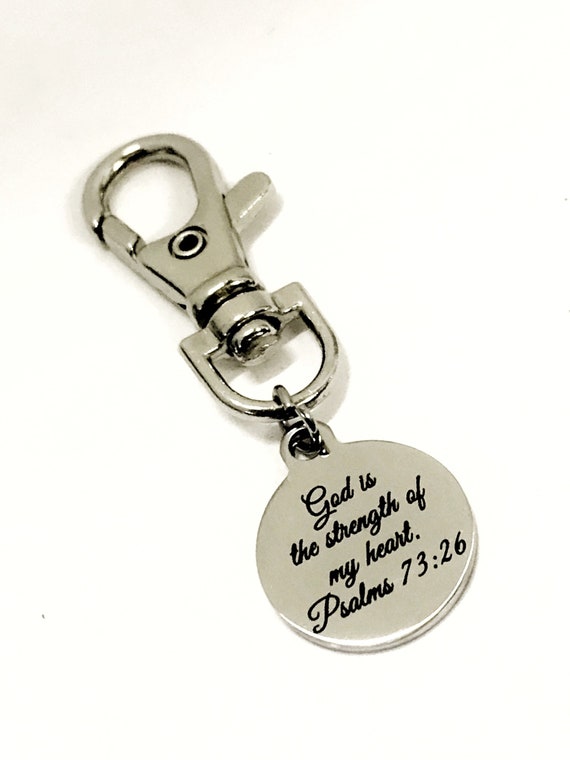 God Is The Strength Of My Heart Christian Bag Charm, Christian Gift, Heart Charm, Bag Tag, Purse Charm, Christian Charm, Psalms 73 26 Charm