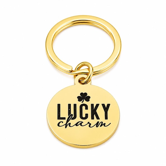 Lucky Charm Engraved Goldtone Keychain
