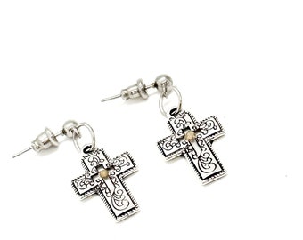 Mustard Seed Silvertone Cross Earrings,  Mustard Seed Jewelry, Matthew 17 20, Christian Jewelry, Bible Verse Gift, Scripture, Faith Gift