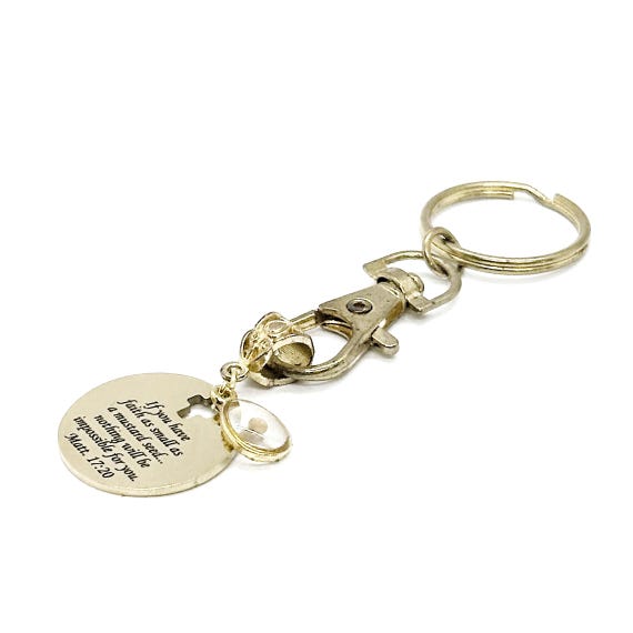 Mustard Seed Faith Goldtone Cross Cut-Out Key Chain, Teardrop Mustard Seed, Scripture, Christian, Matthew 17 20, Encouraging Gift, Believer