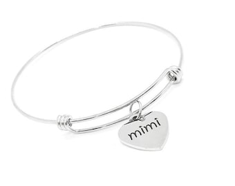 Mimi-armband roestvrijstalen verstelbare armband met 19 mm hartbedel, grootmoeder sieraden cadeau voor mimi Moederdag verjaardag