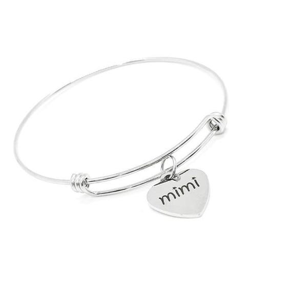 Mimi Bracelet Stainless Steel Adjustable Bangle With 19mm Heart Charm, Grandmother Jewelry Gift For Mimi Mothers Day Birthday
