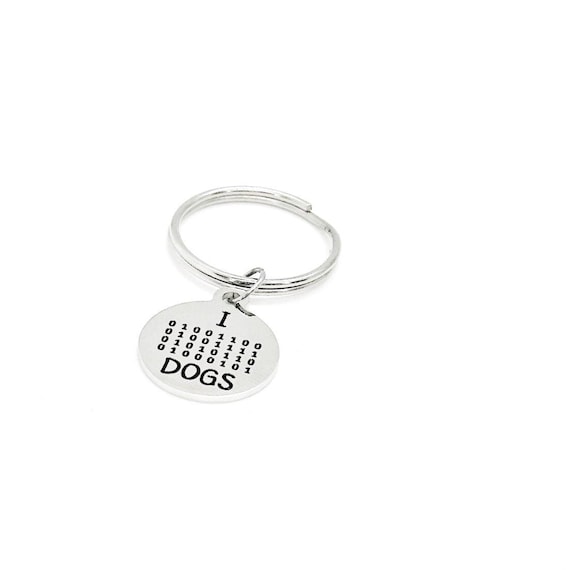 I Love Dogs Simple Charm Keychain, Binary Code, Dogs and Computers, Programmer, Developer, Going To College, Computer Science Major