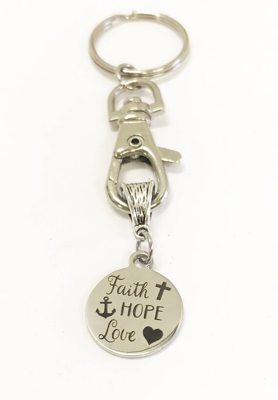 Faith Hope Love Keychain, Spiritual Gifts, 1 Cor 13 Scripture Gifts, Daughter Gift, Christian Keychain, Baptism Gift, Confirmation Gift