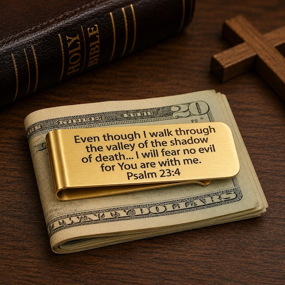Psalm 23 4 Goldtone Stainless Money Clip