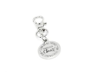 I Can Do All Things Through Christ Who Strengthens Me Stainless Steel Clip On Charm Christian Faith Inspirational Purse Charm Keychain