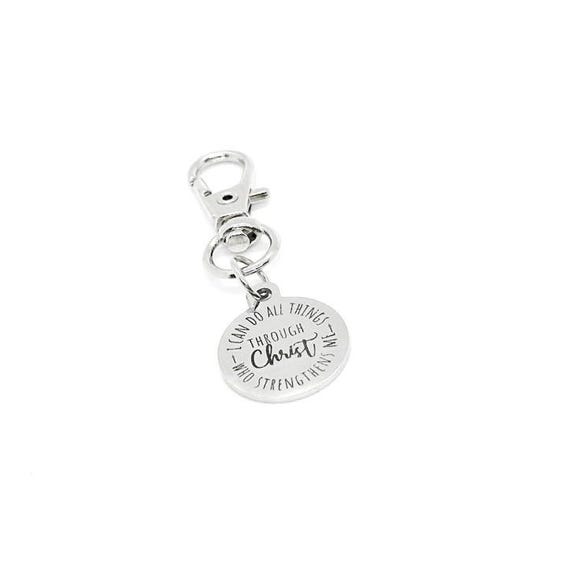 I Can Do All Things Through Christ Who Strengthens Me Stainless Steel Clip On Charm Christian Faith Inspirational Purse Charm Keychain