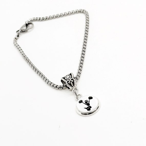 Cheerleader Cabochon Pendant Charm Bracelet, Cheer Mom, Cheerleader Jewelry, Wife Gift, Gift For Her, Sports Mom, Team Mom, Coach Gift