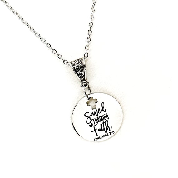 Faith Gift, Saved Through Faith Necklace, Ephesians 2 8, Daughter Gift, Wife Gift, Christian Jewelry, Scripture Jewelry, Bible Verse Jewelry
