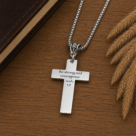 Be Strong And Courageous Cross Necklace