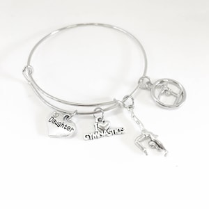 Gymnastics Expanding Bangle Charm Bracelet, Gymnastics Mom, Gymnastics Jewelry Gift For Her, Gymnast Graduation Gift, Gymnast Award Jewelry