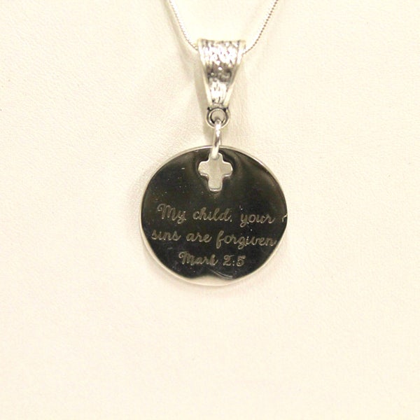 My Child Your Sins Are Forgiven Engraved Pendant on Silver Chain Necklace, Mark 2 5 Bible Verse Jewelry, Jewelry Gift For Her