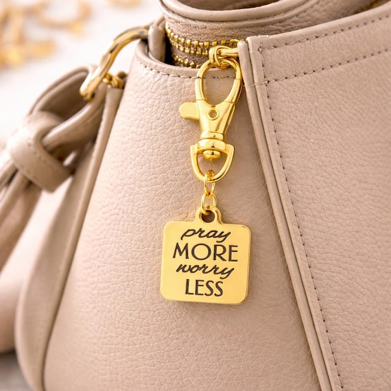 Pray More Worry Less Clip On Charm Faith Gift Christian Gold Stainless Steel Engraved Charm Inspirational Religious