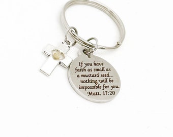 Mustard Seed Bible Verse and Heart Cross Keychain, Mustard Seed Faith, Matthew 17 20, Mustard Seed Gifts, Christian Gifts, Scripture Gift
