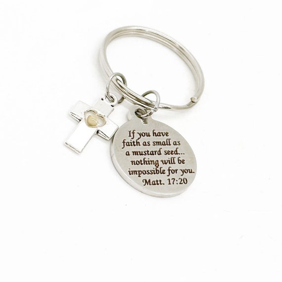 Mustard Seed Bible Verse and Heart Cross Keychain, Mustard Seed Faith, Matthew 17 20, Mustard Seed Gifts, Christian Gifts, Scripture Gift
