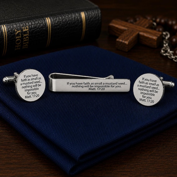 Mustard Seed Faith Tie Clip 20mm Cuff Link Set