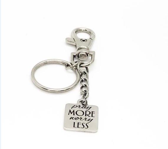 Pray More Worry Less Clip On Keychain Faith Gift Christian Stainless Steel Engraved Charm Inspirational Religious