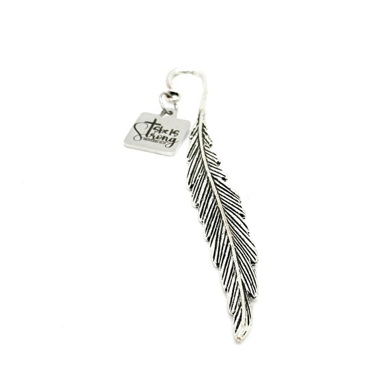 She Is Strong Charm Feather Stem Bookmark, Proverbs 31 25, Bible Bookmark, Planner Bookmark, Wife Gift For Her, Daughter Gift, Christian