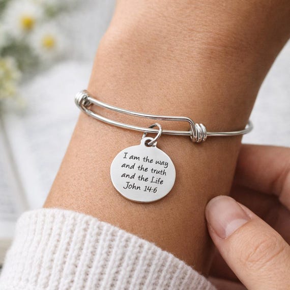 I Am The Way And The Truth And The Life John 14 6 Engraved Bracelet Stainless Steel Expanding Bangle