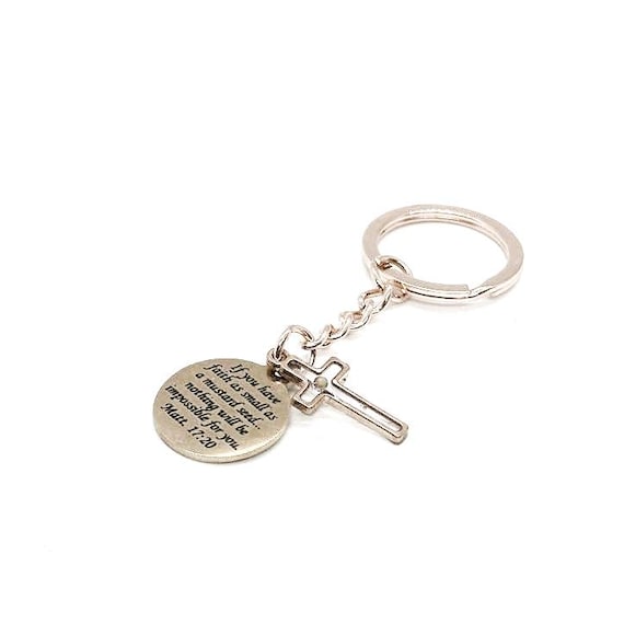 Mustard Seed Cross Rose Goldtone Key Chain, Mustard Seed Faith, Matthew 17 20 Gift, Mustard Seed Gifts, Faith, Christian Gifts, Scripture