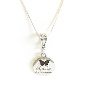 She Flies With Her Own Wings Butterfly Pendant on Silver Chain, Motivational Jewelry Gift For Her, Inspiring Jewelry For Daughter