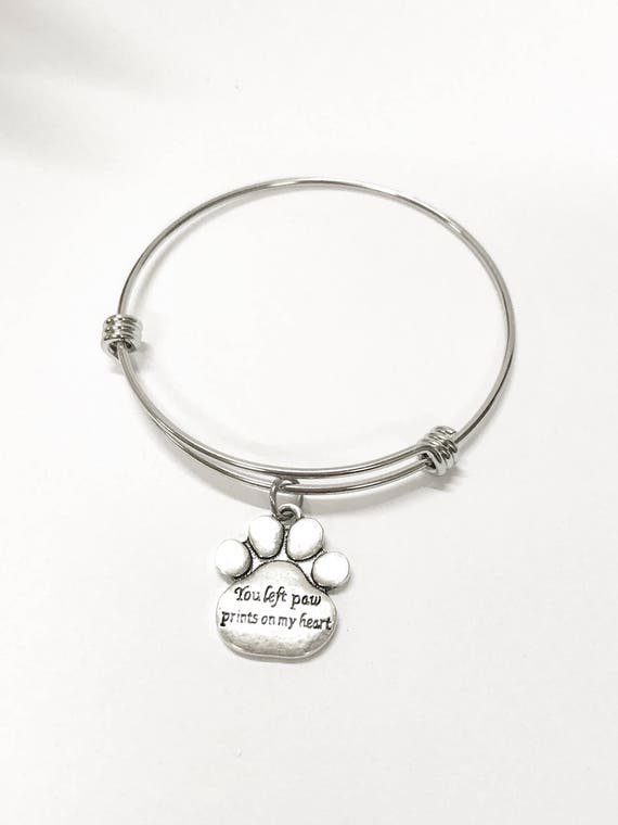 You Left Paw Prints On My Heart Expanding Bangle Charm Bracelet, Pet Dog Remembrance Jewelry, Mourning Pet Loss, Remembering Pet, Dog Mama