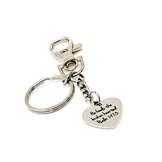 He Heals The Broken Hearted Charm Keychain, Psalm 147 3, Sympathy Gift, Loss Gift, Faith Gift, Sickness Gift, Gift For Her, Bible Verse Gift