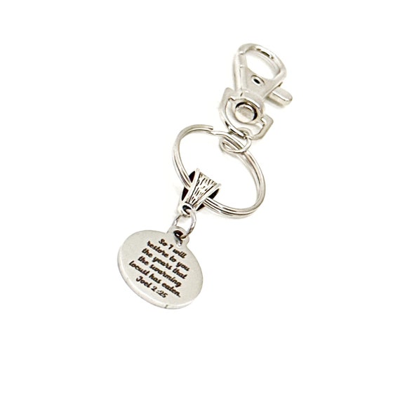 God Will Restore The Lost Years Joel 2 25 Charm Clip On Keychain, Recovery Gifts, Starting Over, New Beginnings, Recovering, Faith Gifts