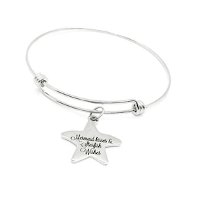 Mermaid Kisses And Starfish Wishes Charm Bracelet Stainless Steel Star Charm 27mm Nautical Jewelry Gift For Beach Lover Or Mermaid Fan