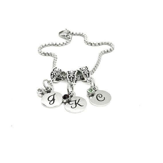 Family Birthstone And Initial Charm Bracelet, Mom Gift, Grandmother Gift, Family Initials, New Mother, Mothers Day, Grandparents Day Gift