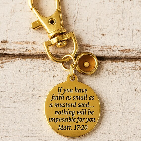 Mustard Seed Faith Charm Matthew 17 20 Gold Stainless Steel Engraved Bible Verse Clip On Charm Inspirational Christian Gift