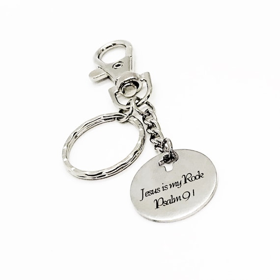 Scripture Gift, Jesus Is My Rock Keychain, Scripture Keychain, Psalm 91, Charm Keychain, Christian Gift, Scripture Charm