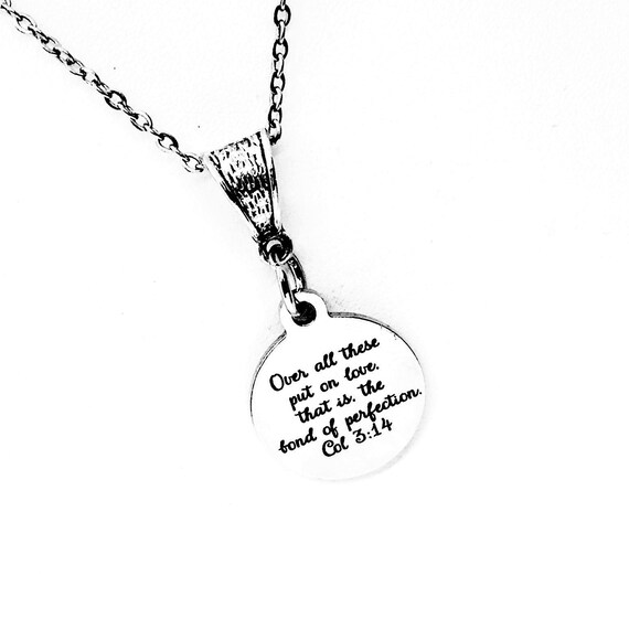 Put On Love The Bond Of Perfection Pendant Necklace, Colossians 3 14Scripture Jewelry, Christian Gift, Bible Verse, Wedding Gift, Daughter
