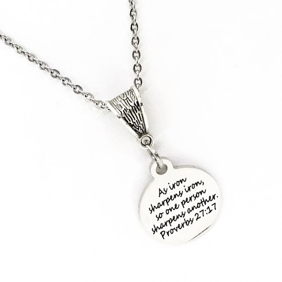 Scripture Gift, As Iron Sharpens Iron Necklace, Proverbs 27 17 Charm, Salvation Verse, Baptism Gift, Faith Gift, Faith Quote, Bible Verse