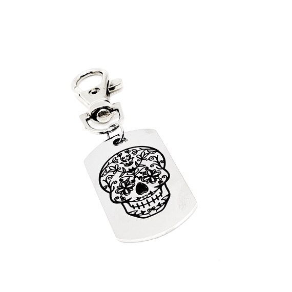 Day Of The Dead Mask Clip On Charm, Sugar Skull Charm, Bag Charm, Purse Charm, Remembering Loved Ones, Sympathy Gift, Gift For Her