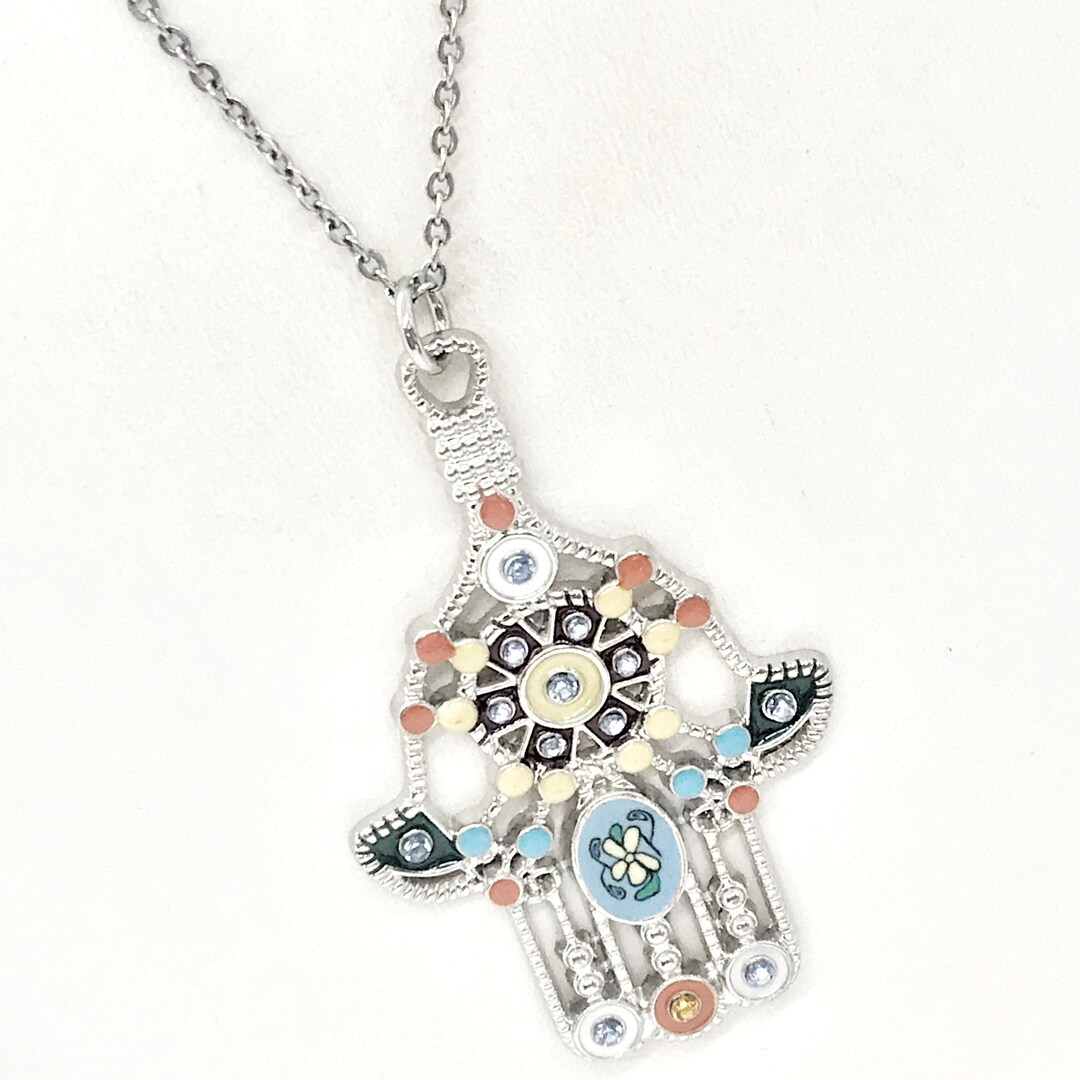 Hamsa Necklace, Good Luck Necklace, Hand of Fatima Pendant, Protection