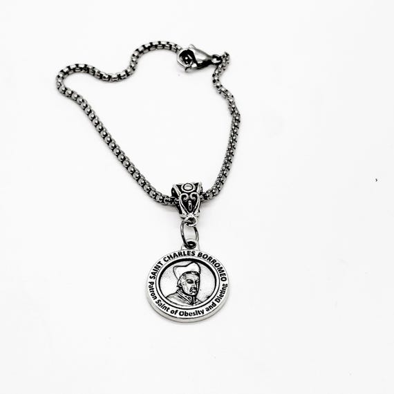 Saint Charles Borromeo Charm Bracelet, Patron Saint of Obesity and Dieting Catholic Saints, Faith Gift, Weight Loss Gift For Her