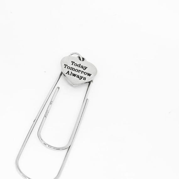 Today Tomorrow Always Heart Bookmark Stainless Steel Engraved Charm Romantic Gift Paperclip Bookmark
