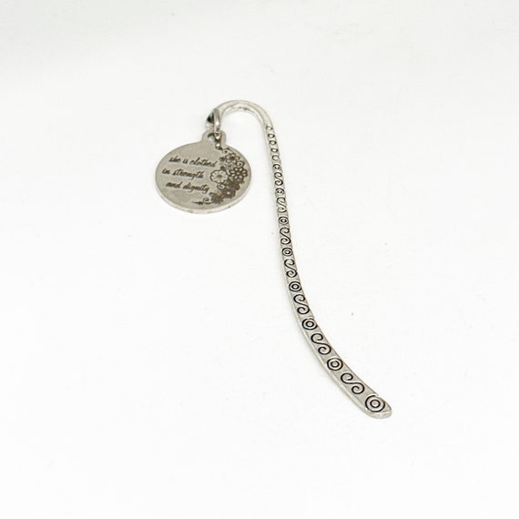 She Is Clothed In Strength And Dignity Small Charm Bookmark, Proverbs 31 25, Christian Woman, Faith, Bible Bookmark, Scripture Quote For Her