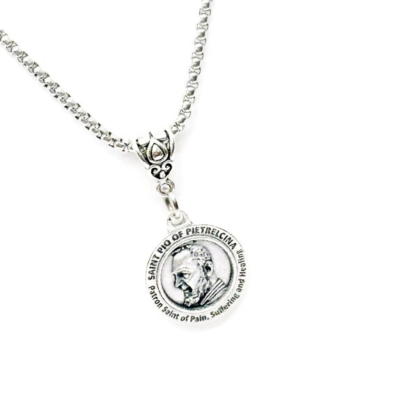 Saint Pio of Pietrelcina Patron Saint Of Pain Suffering and Healing Pendant Necklace, Catholic Saints, Gift For Her, Wife, Daughter