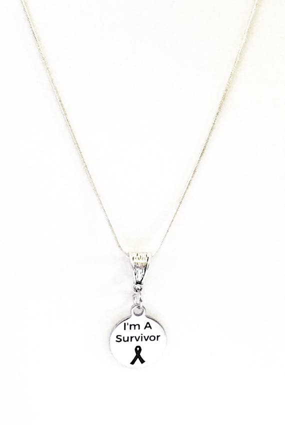 I Am A Survivor SS Engraved Pendant Necklace, Cancer Survivor Jewelry Gift For Her, Cancer Awareness Gift Of Encouragement, Motivation Gift