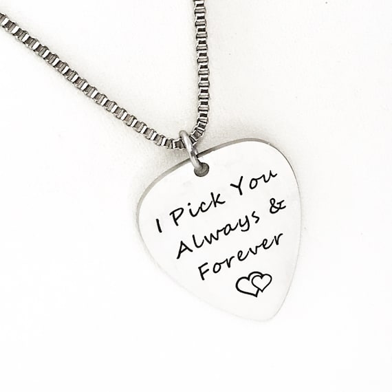 I Pick You Always And Forever Necklace, Husband Gift, Wife Gift, Love Gift, Guitar Pick Charm, Band Member Gift, Guitar Pick Necklace