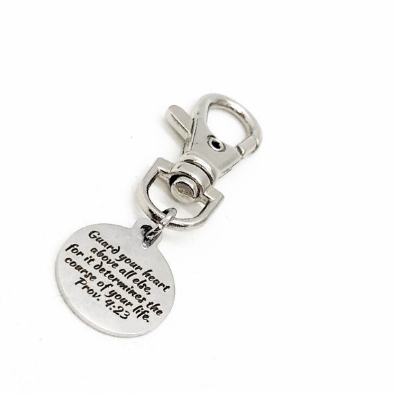 Bag Charm, Guard Your Heart Charm, Proverbs 4 23, Purse Charm, Clip On Charm, Keychain Charm, Faith Gift,  Christian Gift, Christian Charm