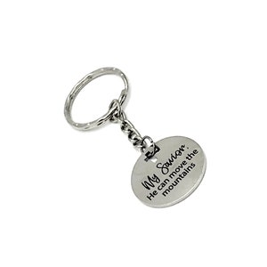 Geloofsgeschenk, mijn Heiland, hij kan de bergen sleutelhanger verplaatsen, bergbewegend geloof, christelijke sleutelhanger, charme sleutelhanger, mosterdzaad geloofsgeschenk