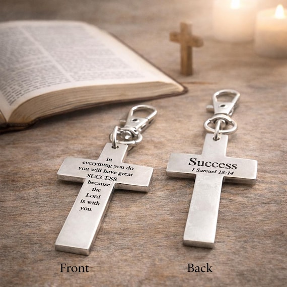Success Scripture Cross Clip On Charm Stainless Steel Faith Gift Christian Bag Charm Bible Verse Inspirational Religious Accessory