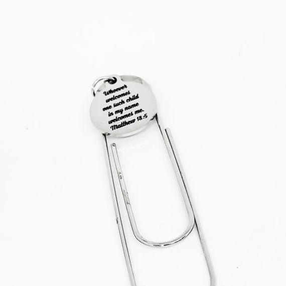 Matthew 18 5 Whoever Welcomes One Such Child Bookmark Stainless Steel Scripture Charm Faith Gift