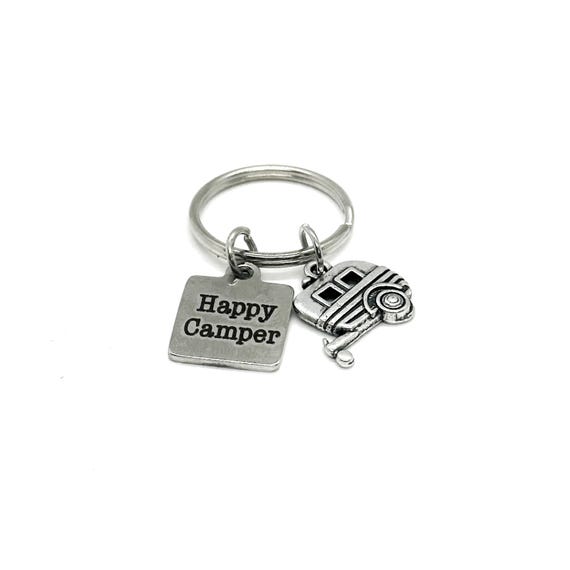 Happy Camper Charm Key Chain, Love Camping, RV Keyring, Camper Key Ring, New Camper Gift, Friend Gift, Love To Camp, Wife Gift, Husband Gift