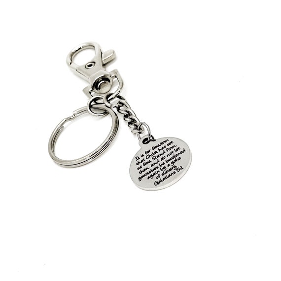 Scripture Gifts, It Is For Freedom Galatians 5 1 Charm Keychain, Scripture Quote, Bible Verse Keychain, Christian Gifts, Stand Firm in Faith